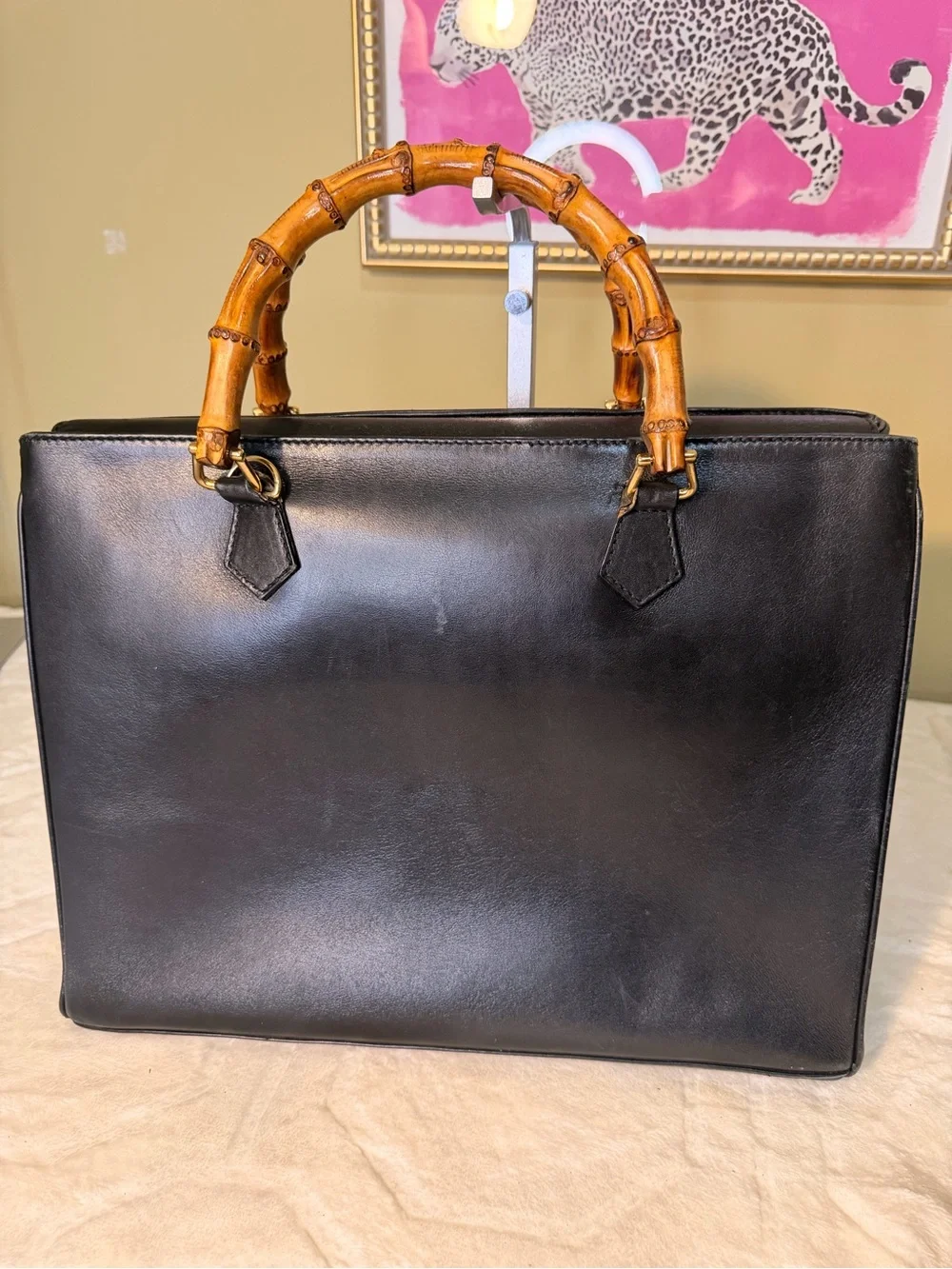 Gucci Black Leather bag with Bamboo Top Handles